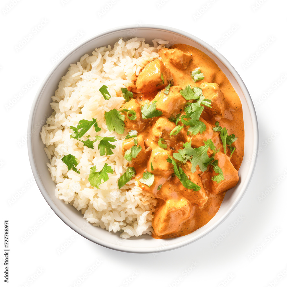 butter chicken curry with rice in the bowl butter chicken curry with rice in the bowl