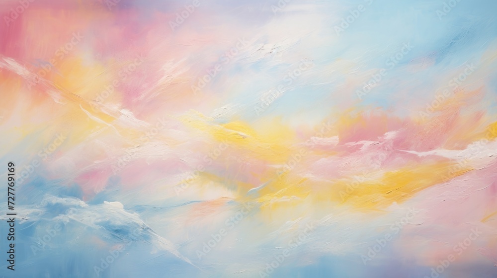 Acrylic abstract painting in light blue and turquoise colors. Pastel color painting with a blue, pink, and yellow background Acrylic abstract painting in light blue and turquoise colors. Pastel color painting with a blue, pink, and yellow background