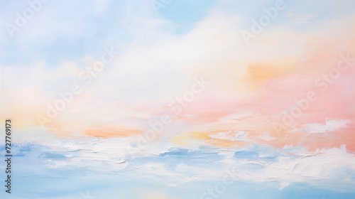 Acrylic abstract painting in light blue and turquoise colors. Pastel color painting with a blue, pink, and yellow background