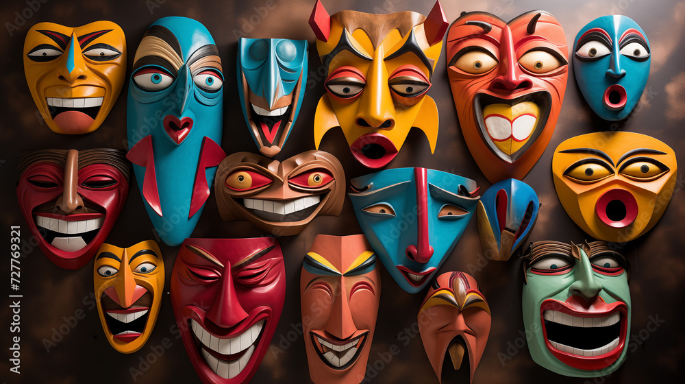 Masks Adorned with an Array of Emotions