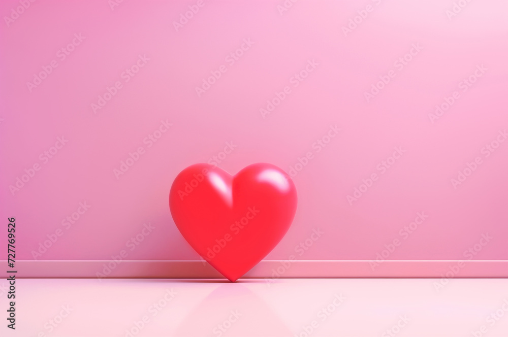 A red heart on a pink wall background. Wallpaper.