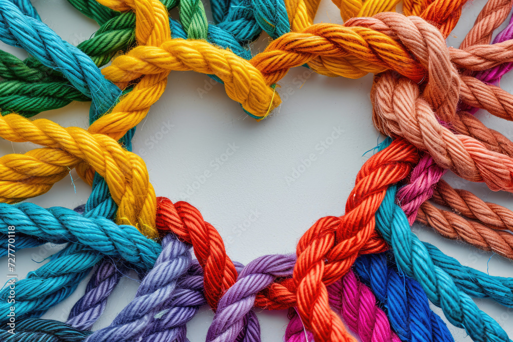 A group of colorful ropes connected together to form a love heart shape