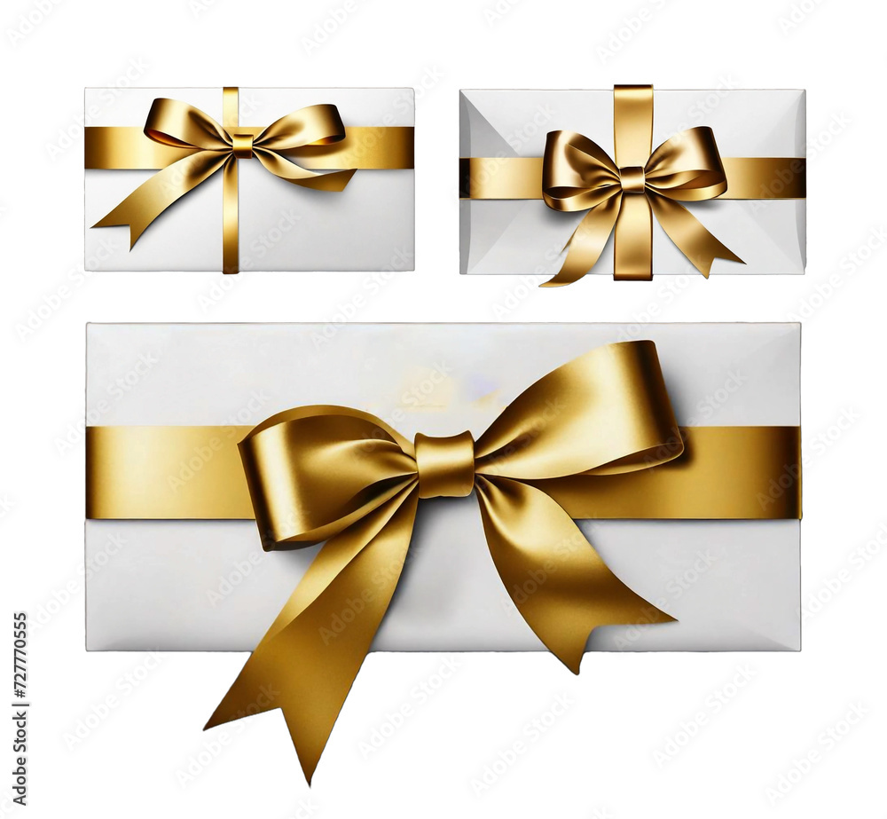 Minimalist design of a white gift card with a golden ribbon bow, isolated on a transparent background AI Generative Minimalist design of a white gift card with a golden ribbon bow, isolated on a transparent background AI Generative