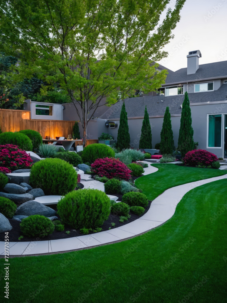 Inspiration for modern and futuristic urban neighbourhoods, Modern Urban House, wide shots of home gardens, lawns, yards, decks, spaces for outdoor entertaining, landscaping design, modern architect