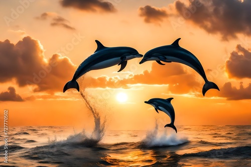 dolphins in the sunset © qaiser