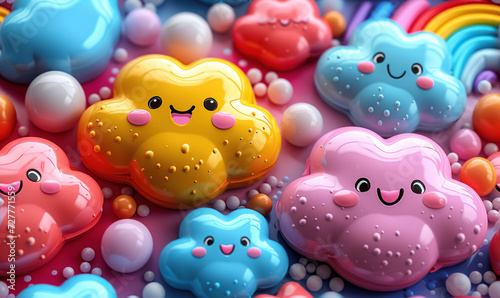 happy cloud shaped in 3d illustration on vibrant background