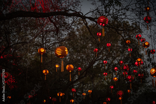 Halloween floating lanterns in the night