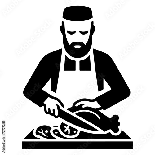 Butcher meat cutting silhouette vector icon, clipart, symbol, black color