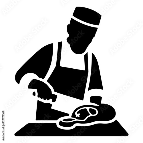 Butcher meat cutting silhouette vector icon, clipart, symbol, black color