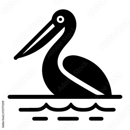 Pelican vector icon, flat symbol, black color silhouette, white background