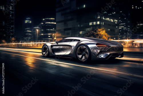 An expensive luxury car rushes at high speed through the streets of the city © gamespirit