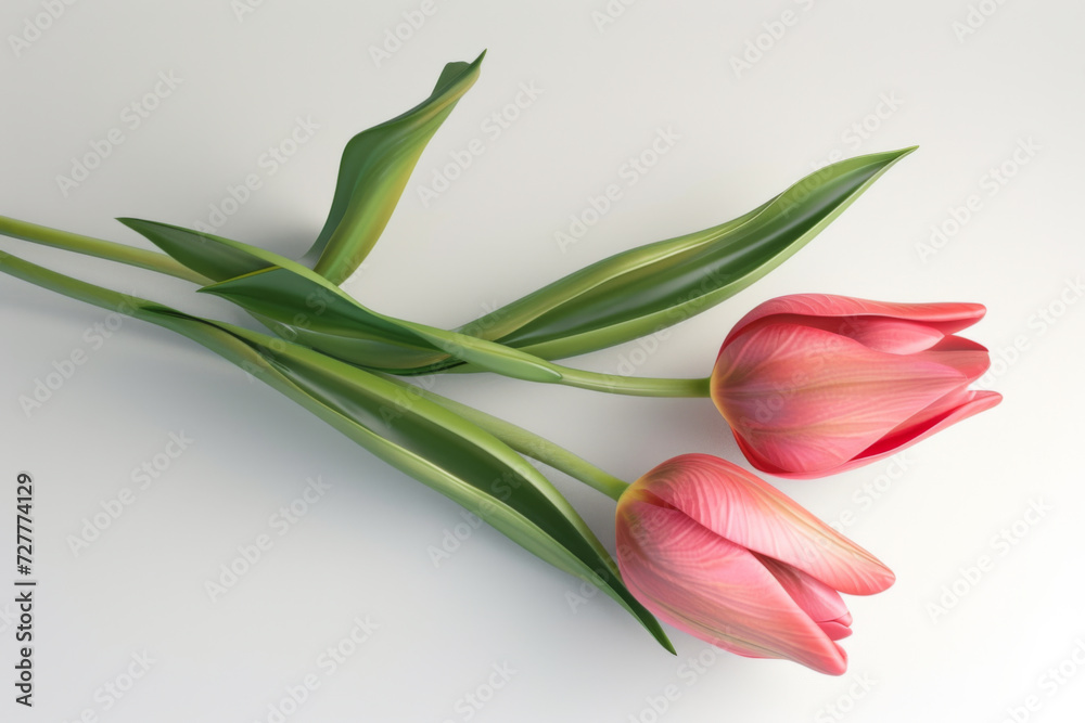 Only one Flower in plastic 3d style on a white background. Tulip bud spring flower. Only one Flower in plastic 3d style on a white background. Tulip bud spring flower.