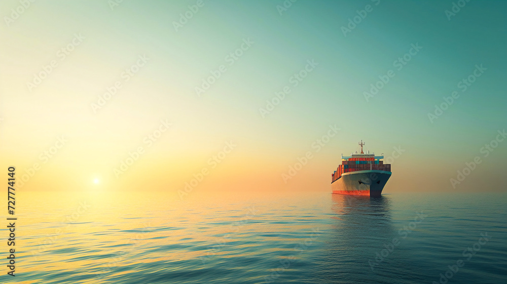Container ship sailing on the sea with copy space .
