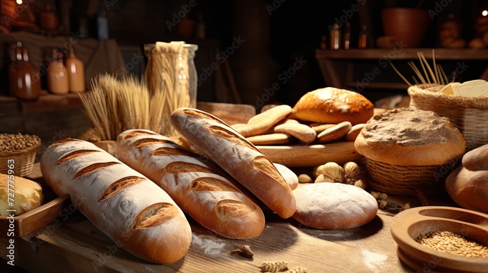 Bakery: fresh bread products and large flour