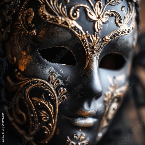 The mystique of a black carnival mask.