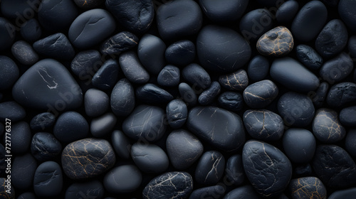 Black stones. Stone black background. Top view.