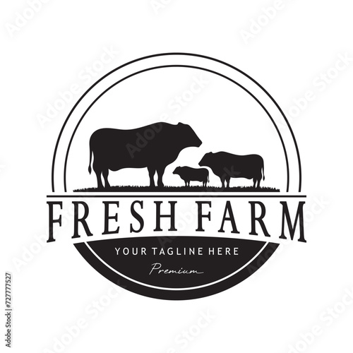 vintage organic animal farm logo premium retro  silhouette for business, livestock, labels and badges.