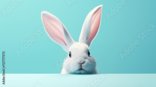 White rabbit ear on pastel blue background. Easter day. 3d rendering © André Troiano