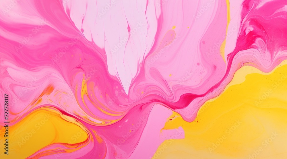 Pink and yellow acrylic texture with flowing effect. Liquid paint mixing artwork. Website background, copy paste area for texture