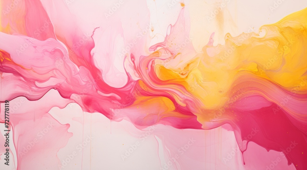 Pink and yellow acrylic texture with flowing effect. Liquid paint ...
