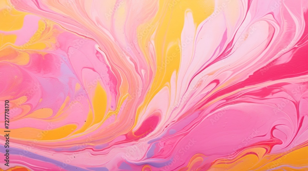 Pink and yellow acrylic texture with flowing effect. Liquid paint mixing artwork. Website background, copy paste area for texture