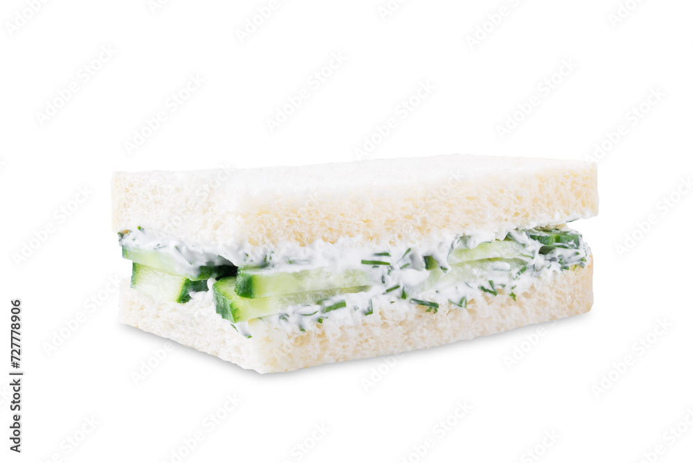 Cucumber dill cream cheese tea sandwich on a white isolated background Cucumber dill cream cheese tea sandwich on a white isolated background