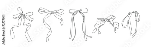 Hand drawn pink bow of coquette soft style. Cute pink ribbon bow collection vector	