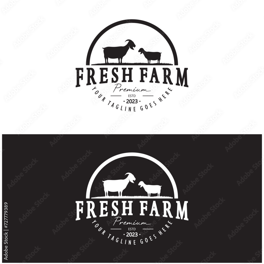 vintage organic animal farm logo premium retro  silhouette for business, livestock, labels and badges.