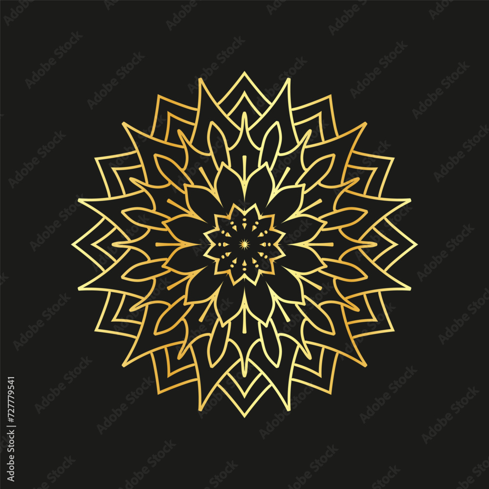 Golden mandala on a black background, vector illustration. Golden mandala on a black background, vector illustration.