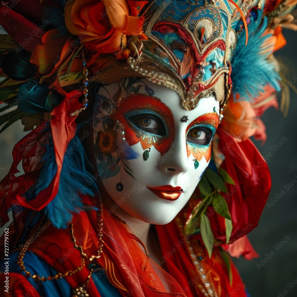 The festive spirit with a woman wearing an elegant carnival mask.