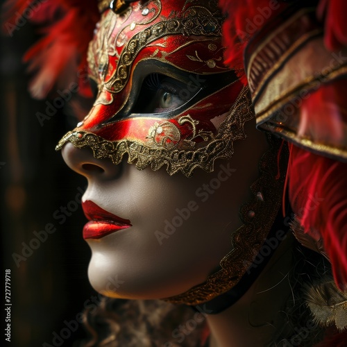 The captivating sight of a woman donning a carnival mask.
