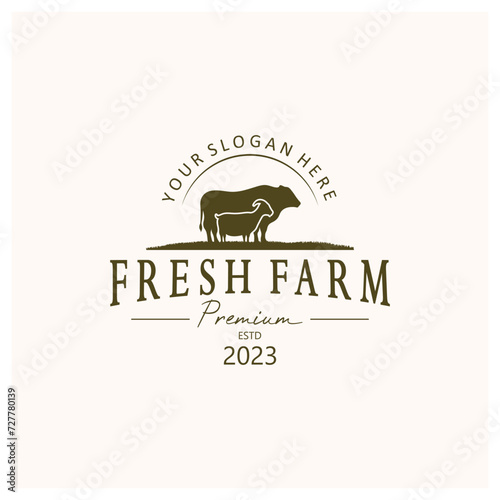 vintage organic animal farm logo premium retro  silhouette for business, livestock, labels and badges.