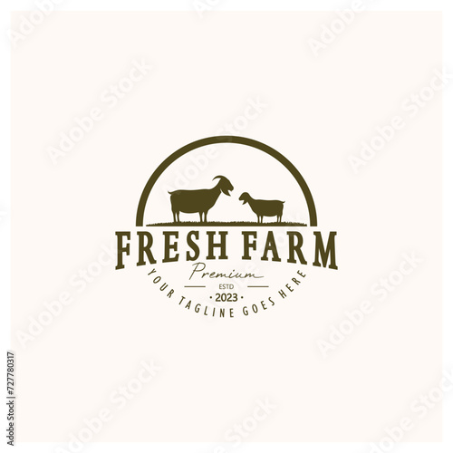 vintage organic animal farm logo premium retro  silhouette for business, livestock, labels and badges. photo