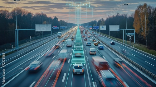 A plate recognition system in operation on a motorway. Generative AI. photo