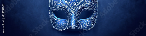 a blue and gold decorative carnival venice mask isolated on background, design template for advertisement, announcement, space for text, celebration, invitation, greeting card, cover, illustration © Nina