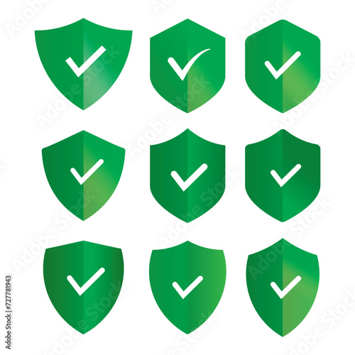 Green Shield Protections and Security Vector Set