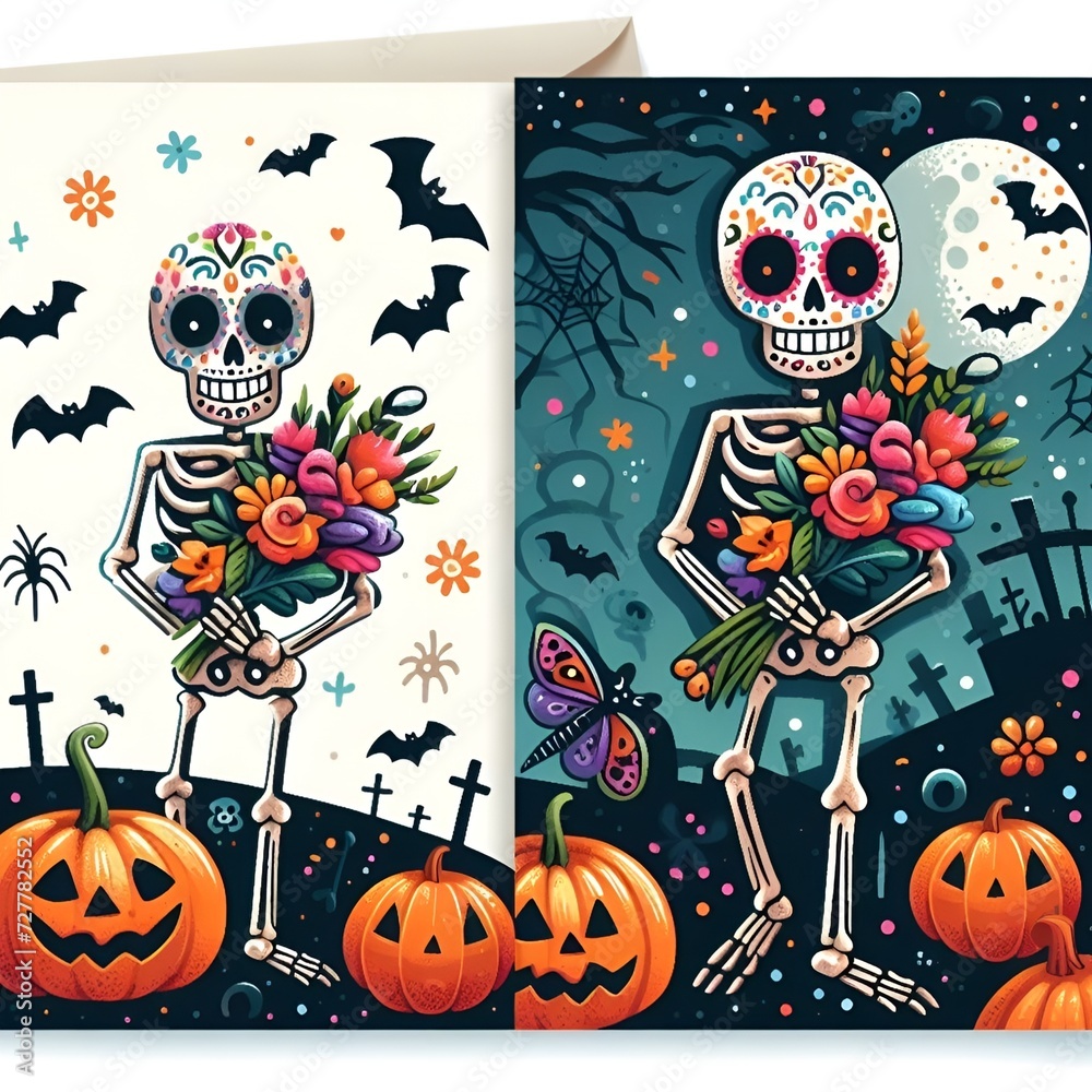 Magical Halloween: When Flowers Meet Skeletons! , Colorful Halloween: Let the Flowers Speak for You!