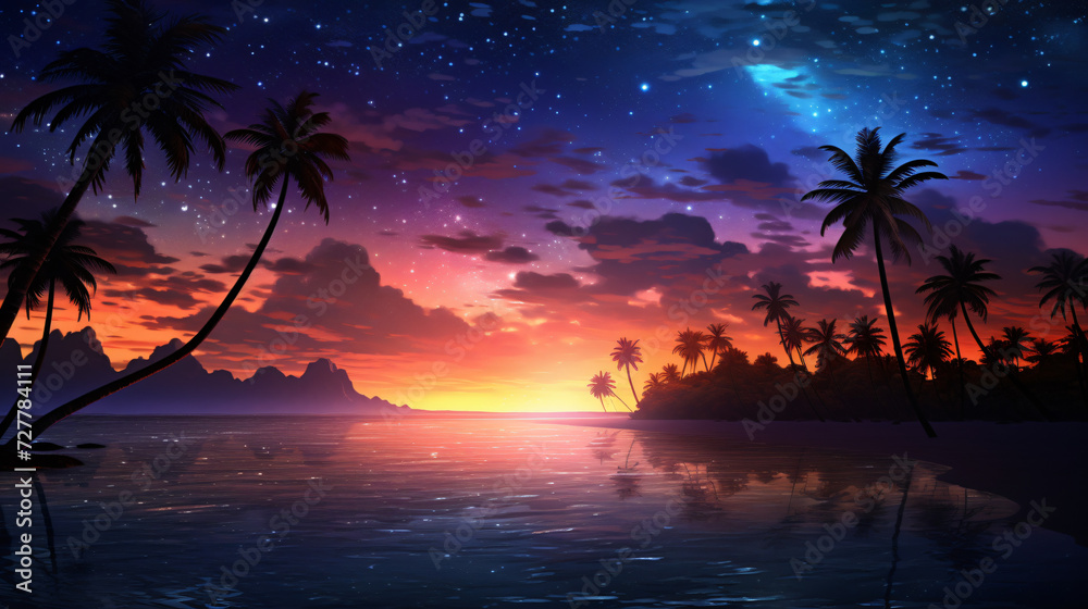  Landscape with sea shore beautiful starry sky