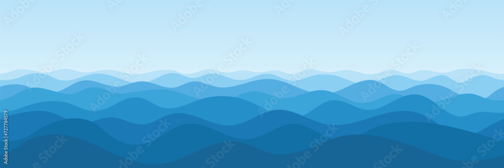 Vector drawing of sea waves, natural background, seamless border