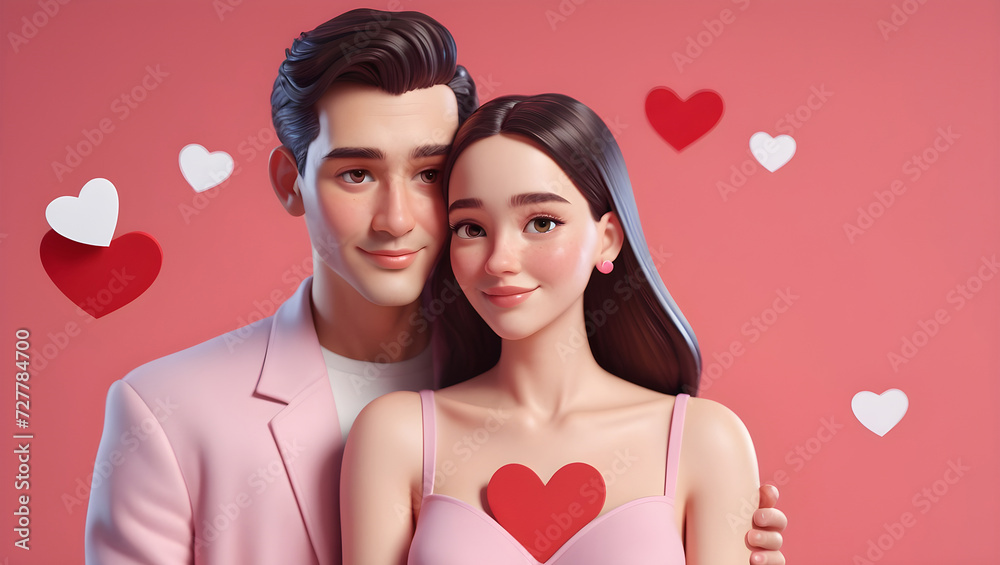 couple hugging big red heart romance cartoon illustration, in the style of flat illustrations, rough-edged 2d animation, ferrania p30, bold graphic illustrations, light orange and dark navy,