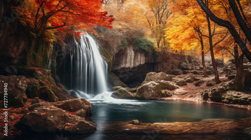  Waterfall view in autumn. The autumn colors © Marukhsoomro