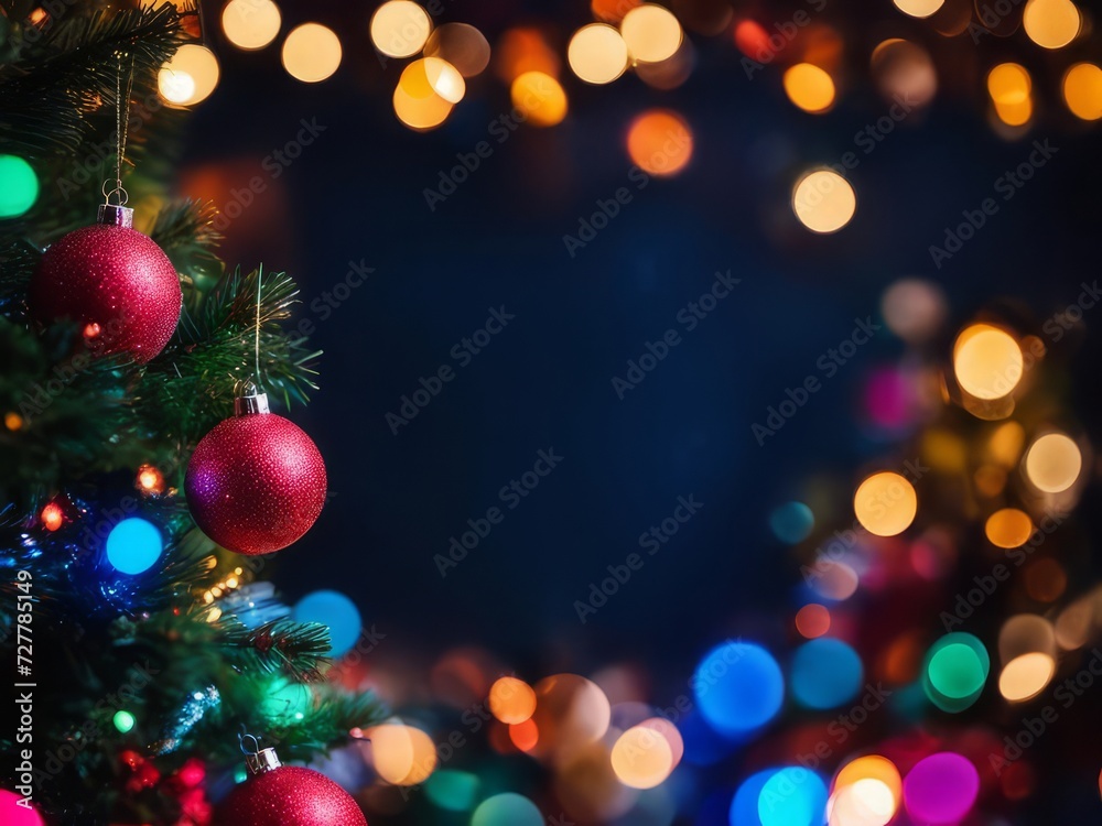 Colorful Christmas Tree With Baubles And Blurred Shiny Lights Bokeh Colorful Christmas Tree With Baubles And Blurred Shiny Lights Bokeh