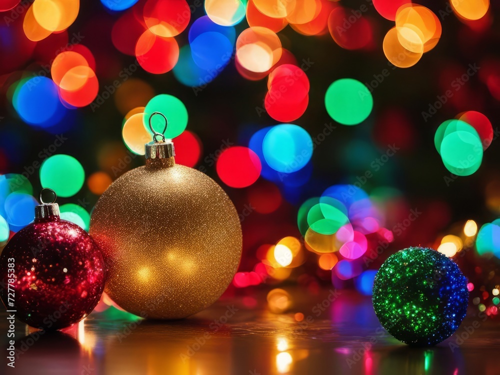 Colorful Christmas Tree With Baubles And Blurred Shiny Lights Bokeh Colorful Christmas Tree With Baubles And Blurred Shiny Lights Bokeh