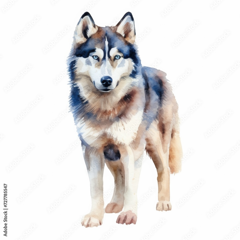 Watercolor husky dog isolate on white background