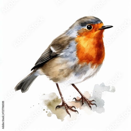 Watercolor robin bird isolate on white background