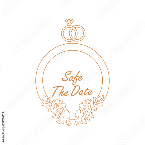 Vector flowers wedding, save the date, frame floral, wedding ring couple decoration card