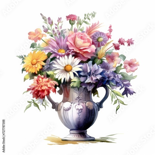 Watercolor vase of flower, isolate on white background. © Bulder Creative