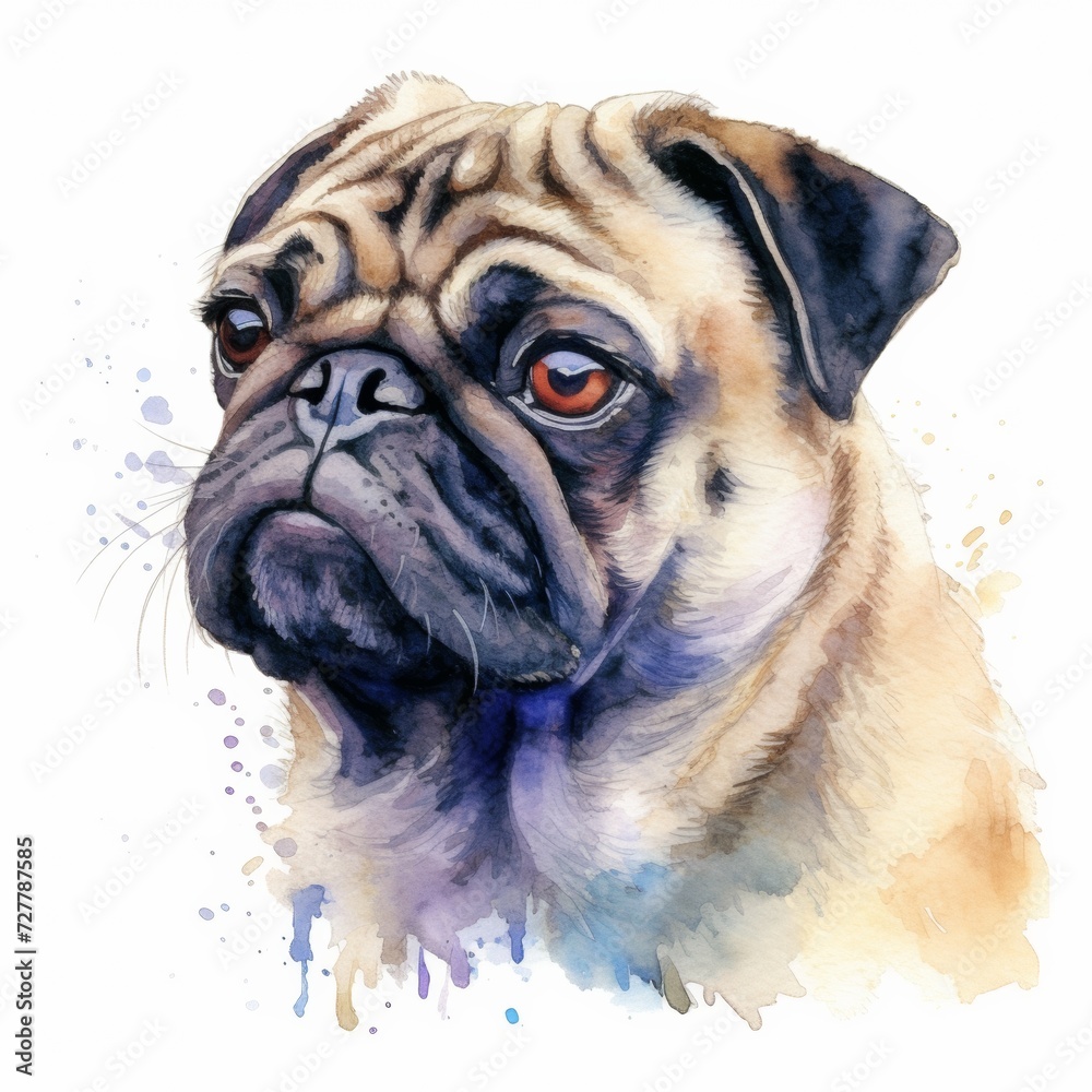 Obraz premium Watercolor chubby pug dog isolate on white background