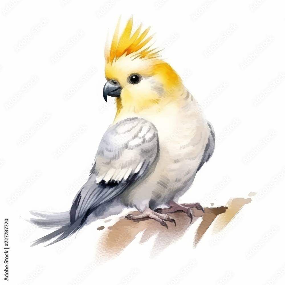 Watercolor Cockatiel isolate on white background