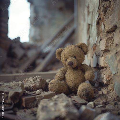 Teddy Bear Seated Next to Wall